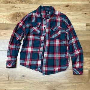 RVCA Men's Red and Blue Plaid Button-Down regular fit Shirt medium